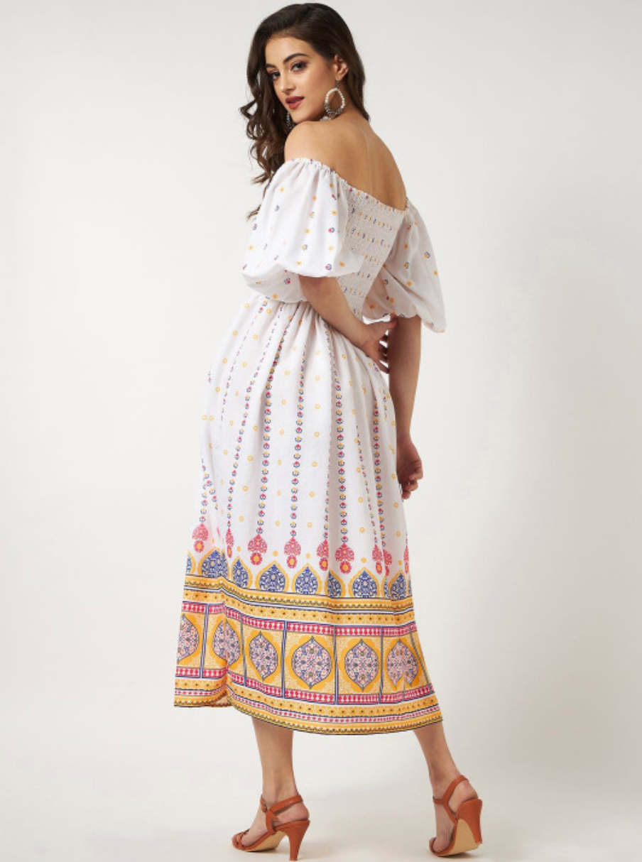 Women Ethnic Print Crepe Fit & Flare Midi Dress - Image 5