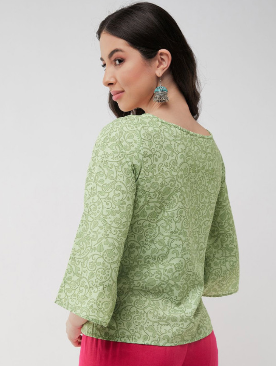 Women Ethnic Print Tie-Up Neck Georgette Top - Image 3