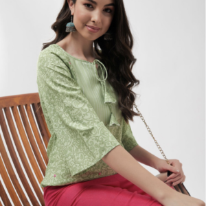 Women Ethnic Print Tie-Up Neck Georgette Top - Image 5