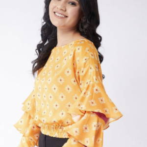 Ethnic Motifs Print Bell Sleeve Blouson Top - Image 2