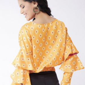 Ethnic Motifs Print Bell Sleeve Blouson Top - Image 3