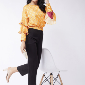 Ethnic Motifs Print Bell Sleeve Blouson Top - Image 5