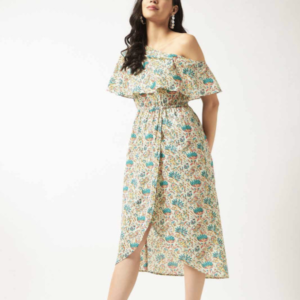 Women Floral Printed One Shoulder Fit and Flare Midi Dress - Image 2