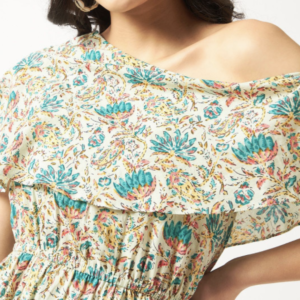 Women Floral Printed One Shoulder Fit and Flare Midi Dress - Image 3