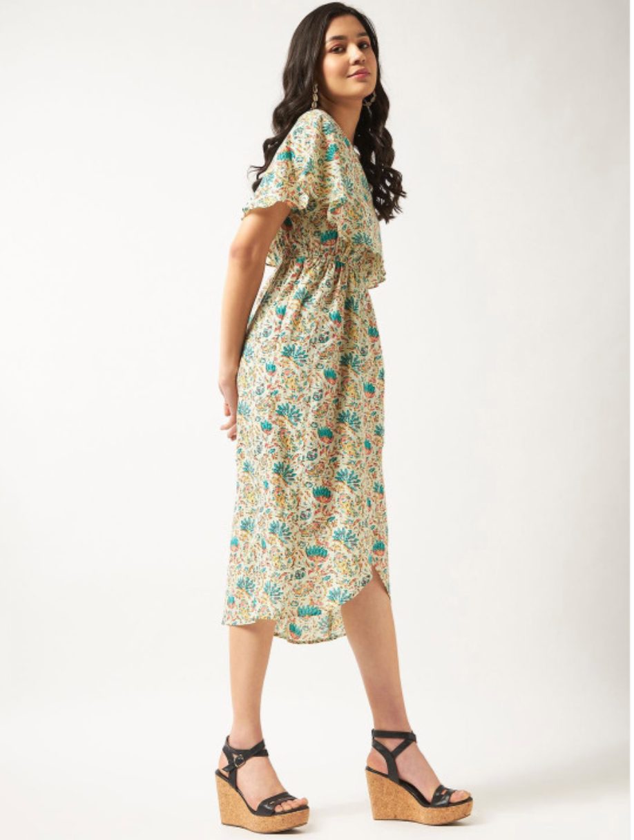 Women Floral Printed One Shoulder Fit and Flare Midi Dress - Image 4