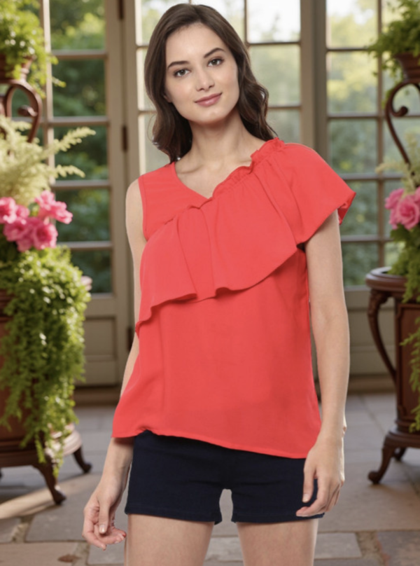Women One Shoulder Flared Sleeves Top