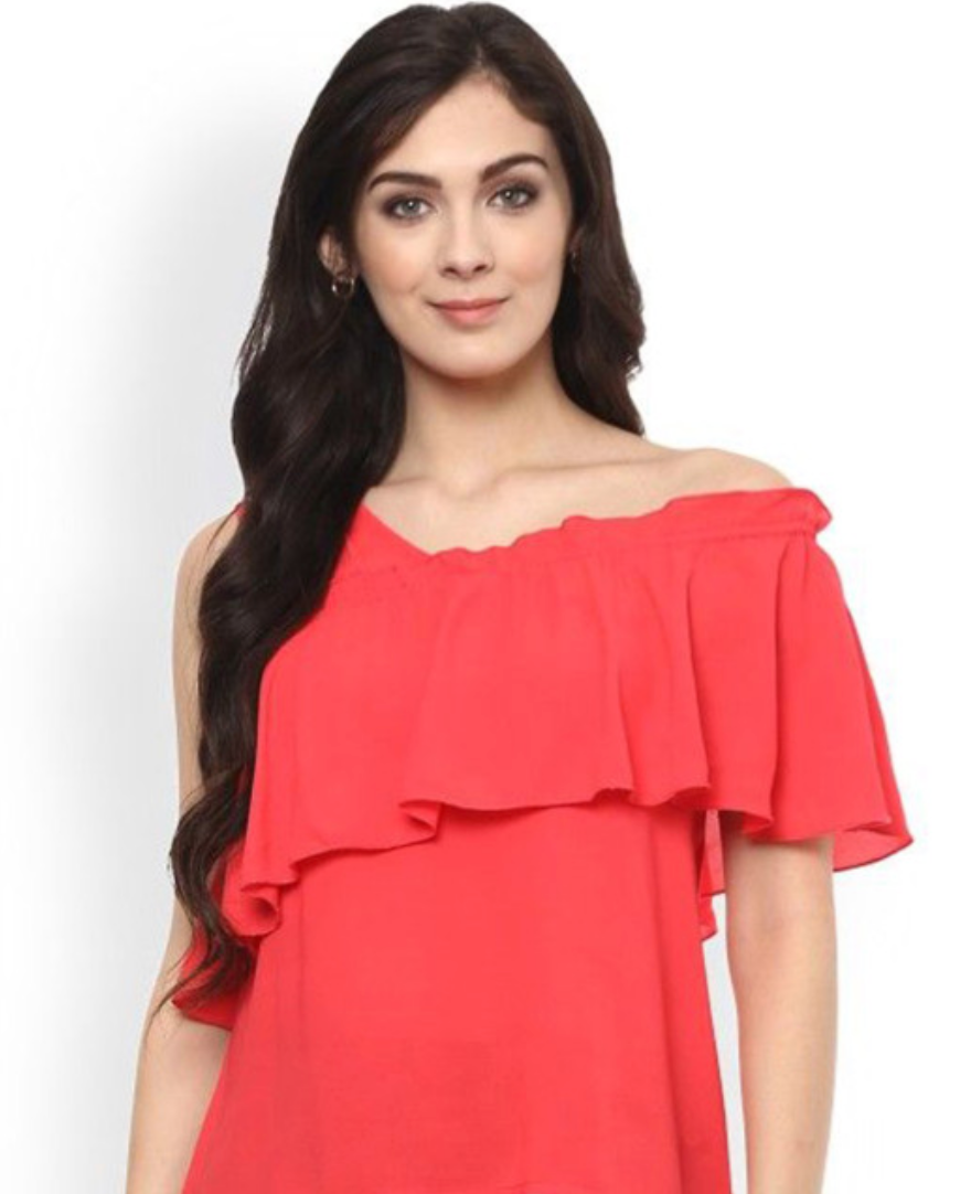 Women One Shoulder Flared Sleeves Top - Image 2