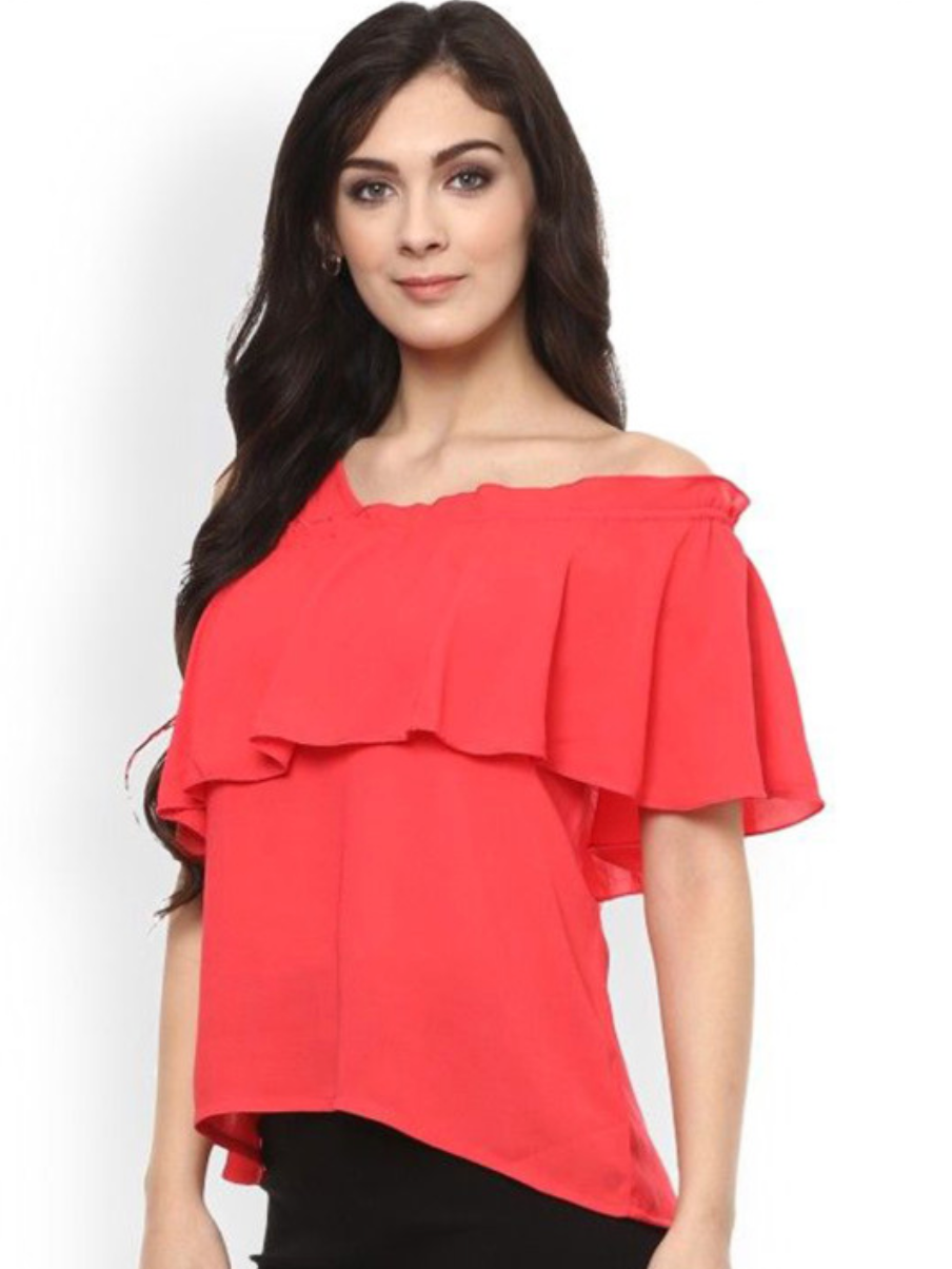 Women One Shoulder Flared Sleeves Top - Image 4