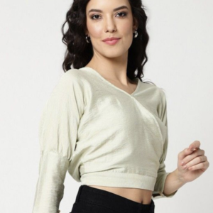Women Extended Sleeves Fitted Crop Top - Image 3