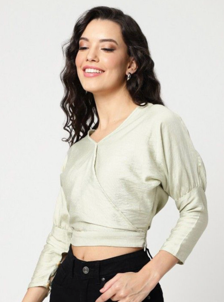 Women Extended Sleeves Fitted Crop Top - Image 4