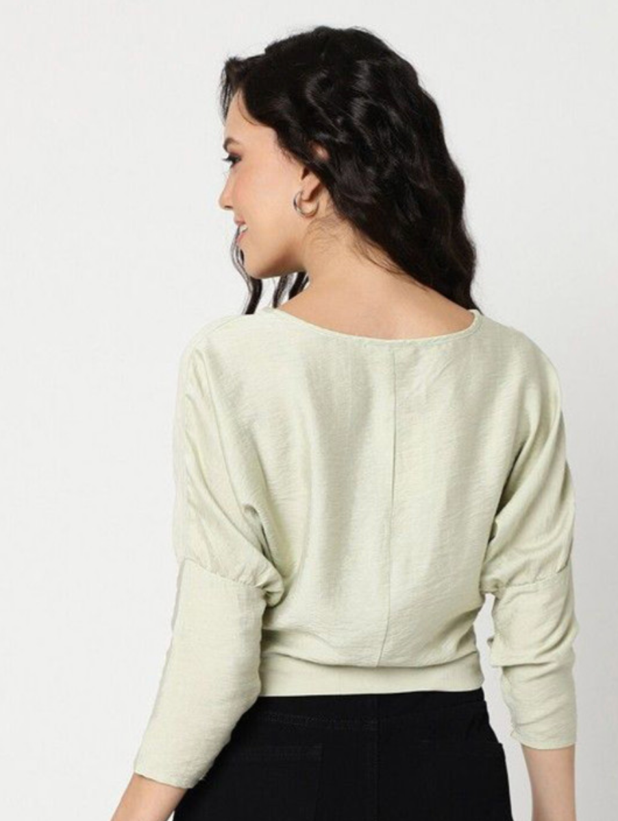 Women Extended Sleeves Fitted Crop Top - Image 5