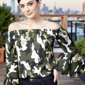 Print Off-Shoulder Bell Sleeve Bardot Top - Image 1