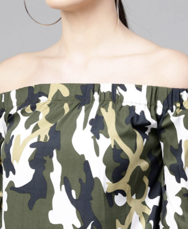 Print Off-Shoulder Bell Sleeve Bardot Top