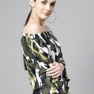 Print Off-Shoulder Bell Sleeve Bardot Top - Image 3