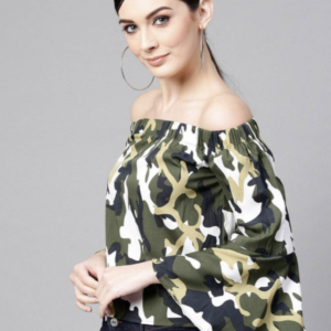 Print Off-Shoulder Bell Sleeve Bardot Top - Image 4