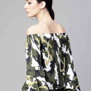 Print Off-Shoulder Bell Sleeve Bardot Top - Image 5