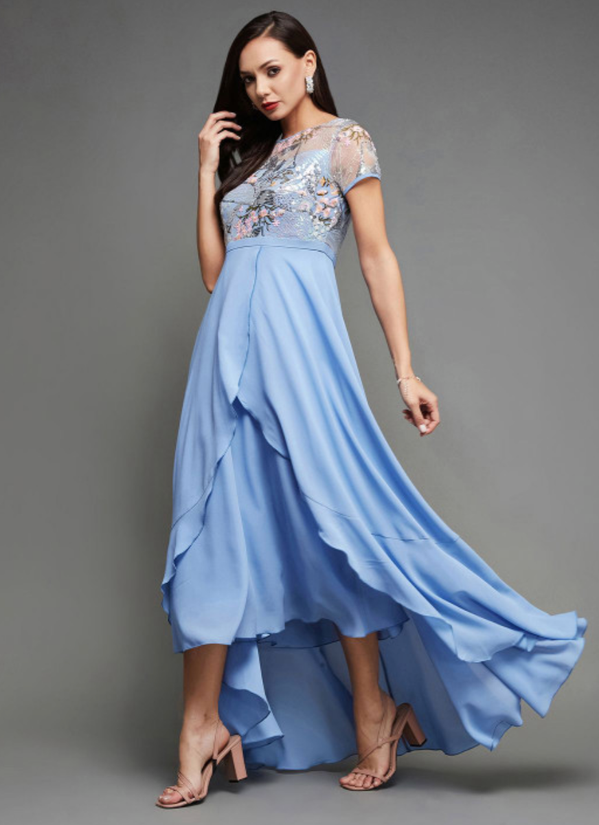 Women Embellished Round Neck Short Sleeves Maxi Dress - Image 2