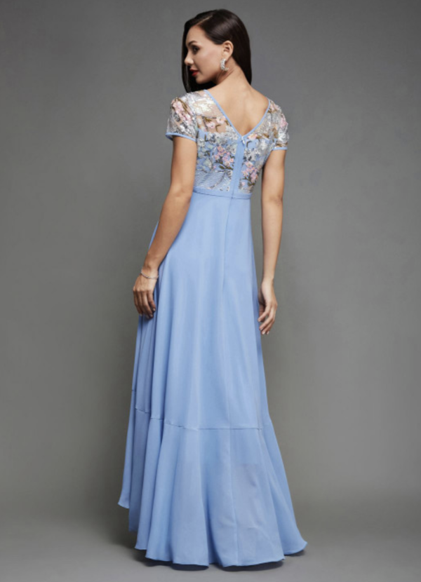 Women Embellished Round Neck Short Sleeves Maxi Dress