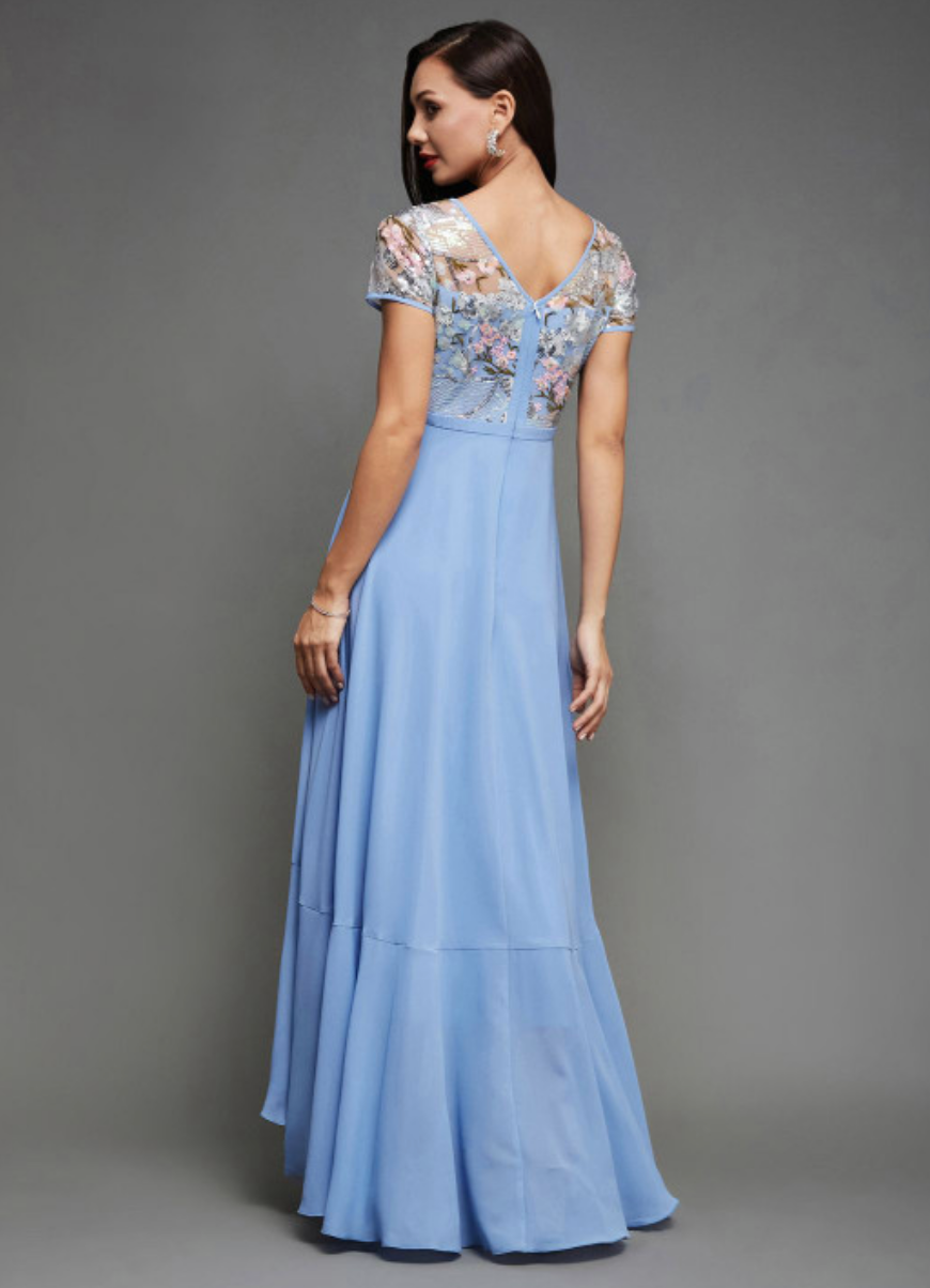 Women Embellished Round Neck Short Sleeves Maxi Dress - Image 3