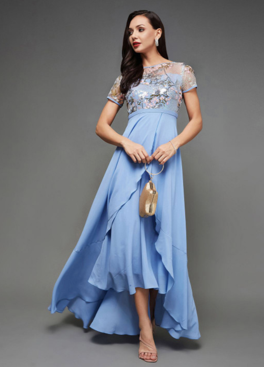 Women Embellished Round Neck Short Sleeves Maxi Dress - Image 4