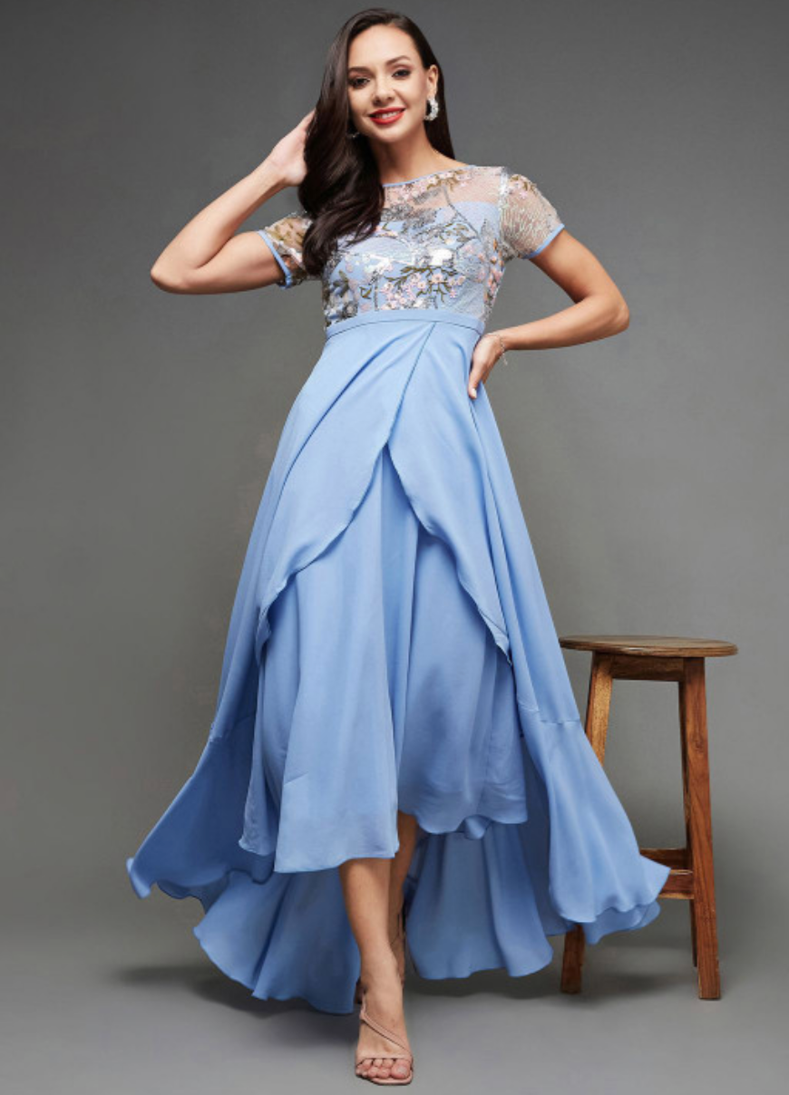 Women Embellished Round Neck Short Sleeves Maxi Dress - Image 5