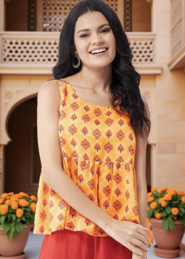 Ethnic Motifs Printed Round Neck A-Line Top