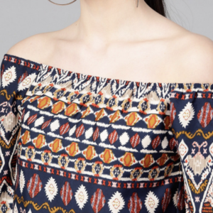 Tribal Printed Off-Shoulder Flared Sleeve Bardot Top - Image 2