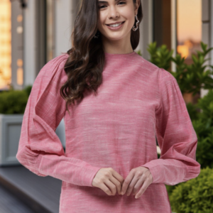 High Neck Puff Sleeves Cotton Top