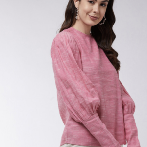 High Neck Puff Sleeves Cotton Top - Image 2