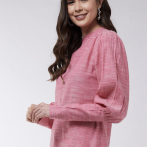 High Neck Puff Sleeves Cotton Top - Image 3