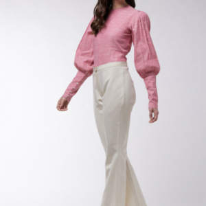 High Neck Puff Sleeves Cotton Top - Image 5