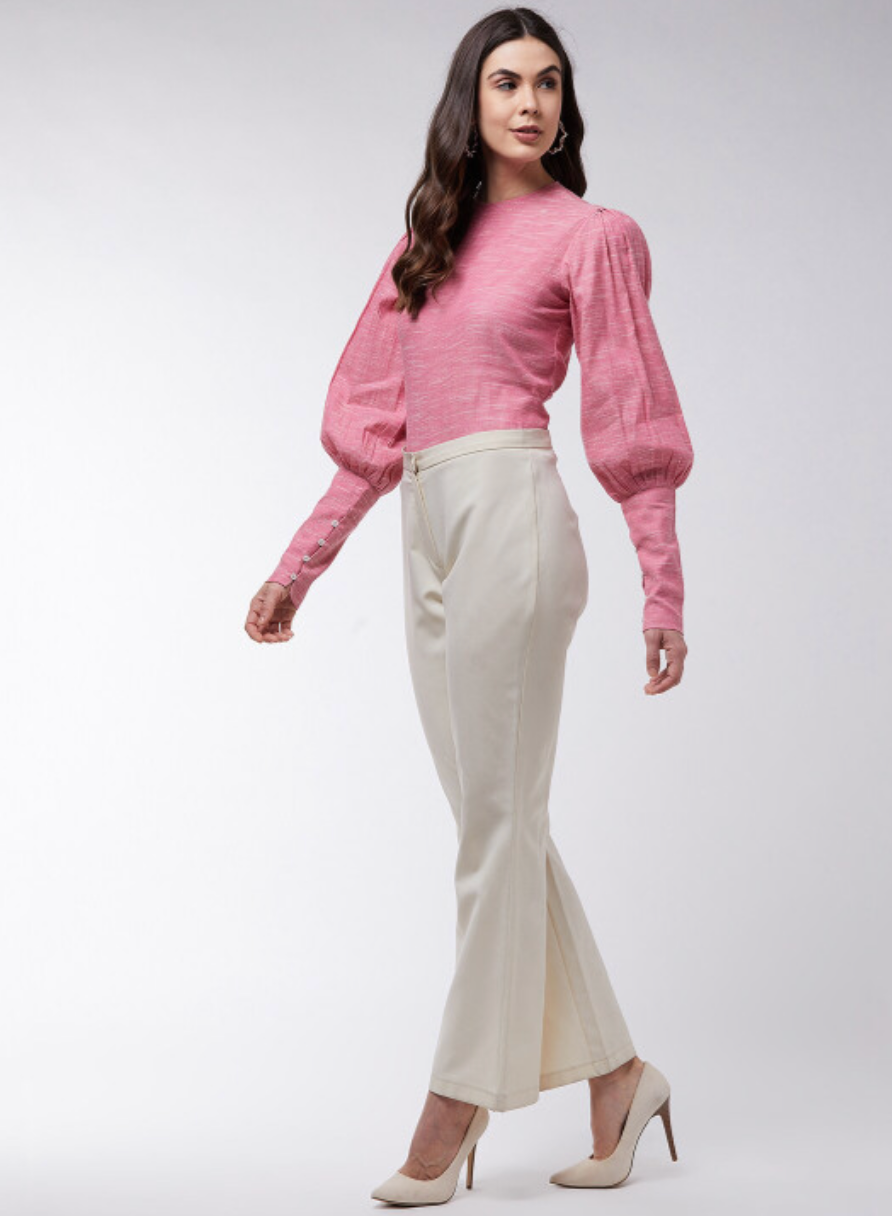 High Neck Puff Sleeves Cotton Top - Image 5